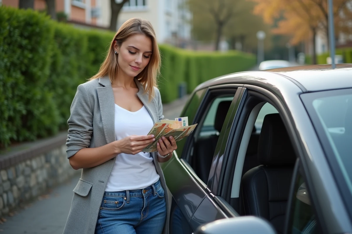 Femme en extérieur comptant des billets d