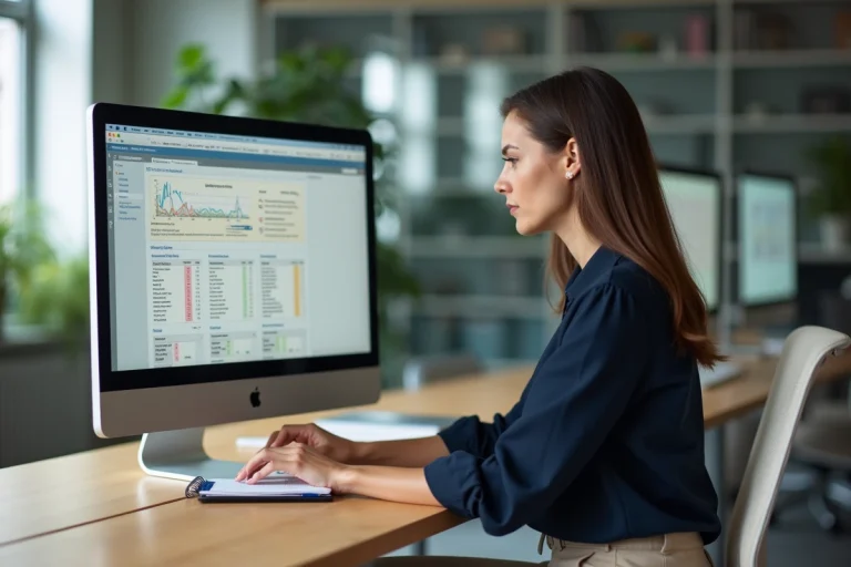 Femme professionnelle utilisant un ordinateur pour un sitemap