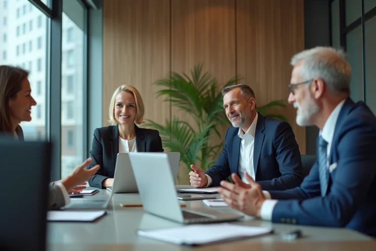 Groupe de professionnels en réunion dans un bureau moderne