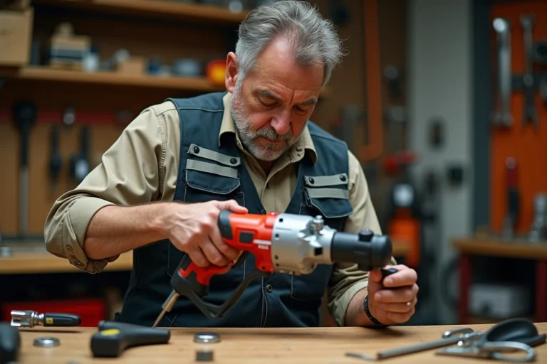 Homme d'atelier versant de l'huile dans une perceuse Hilti