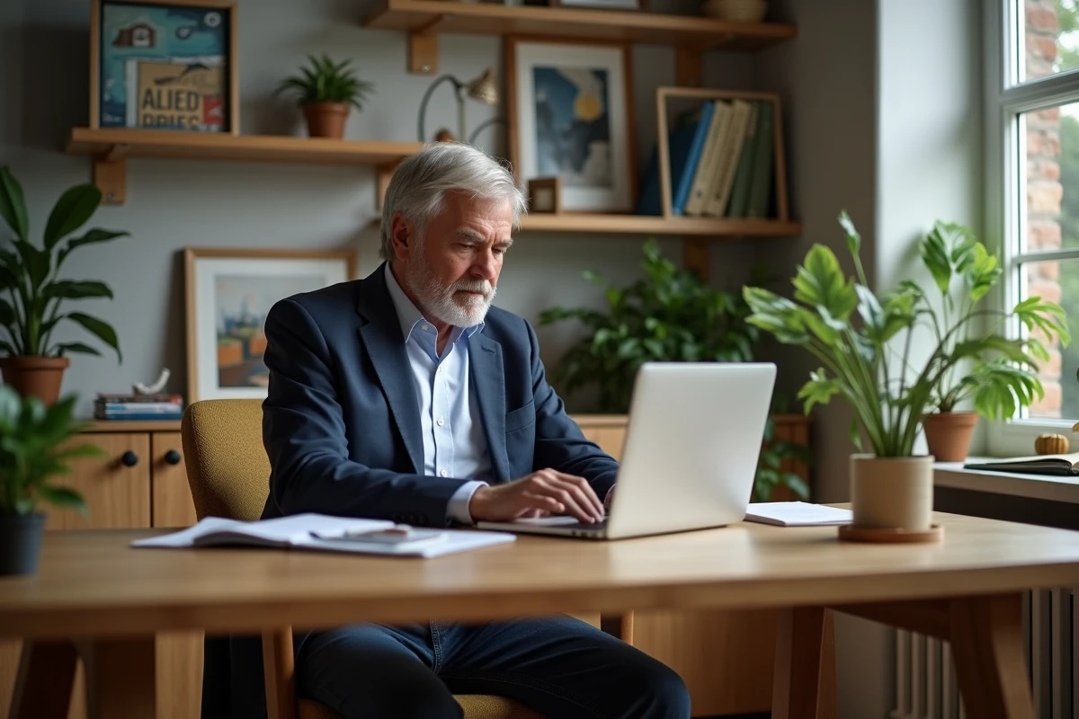Homme d affaires au bureau à domicile avec ordinateur
