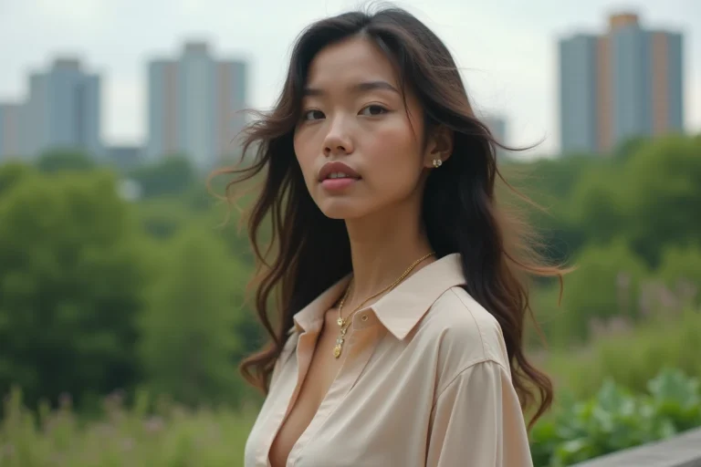 Jeune femme mixte dans un parc urbain lumineux