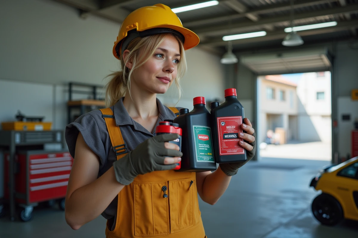 Jeune technicienne comparant des bouteilles d