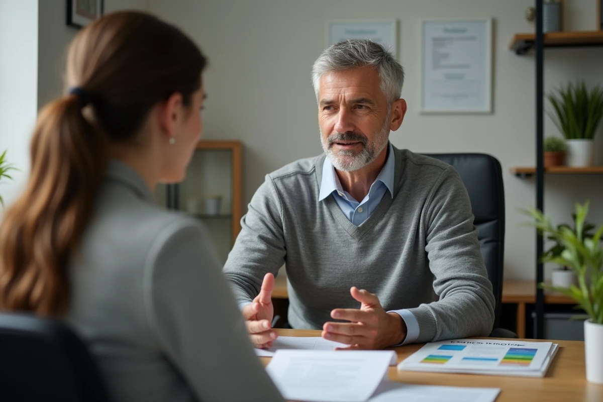 Travailleur social rassurant un jeune adulte dans son bureau
